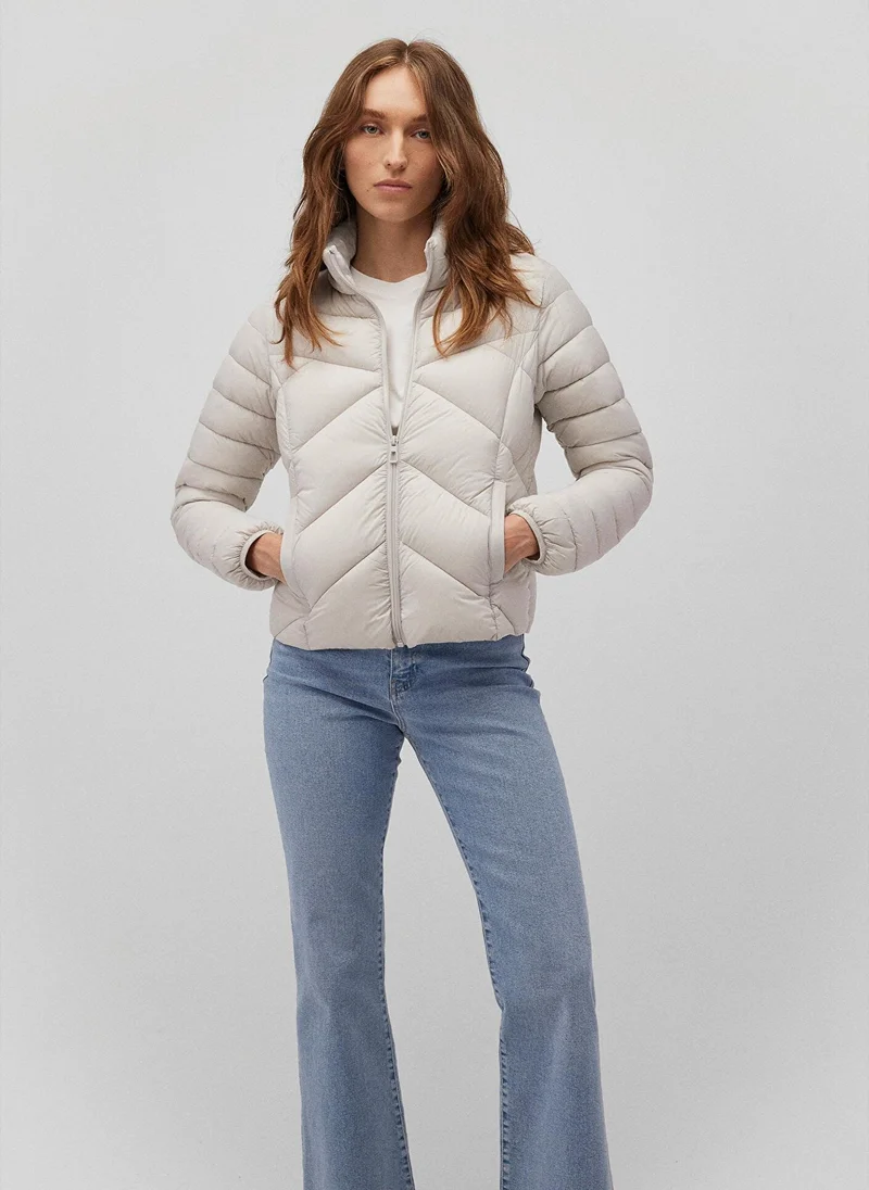 مافي High Collar Grey Puffer Jacket