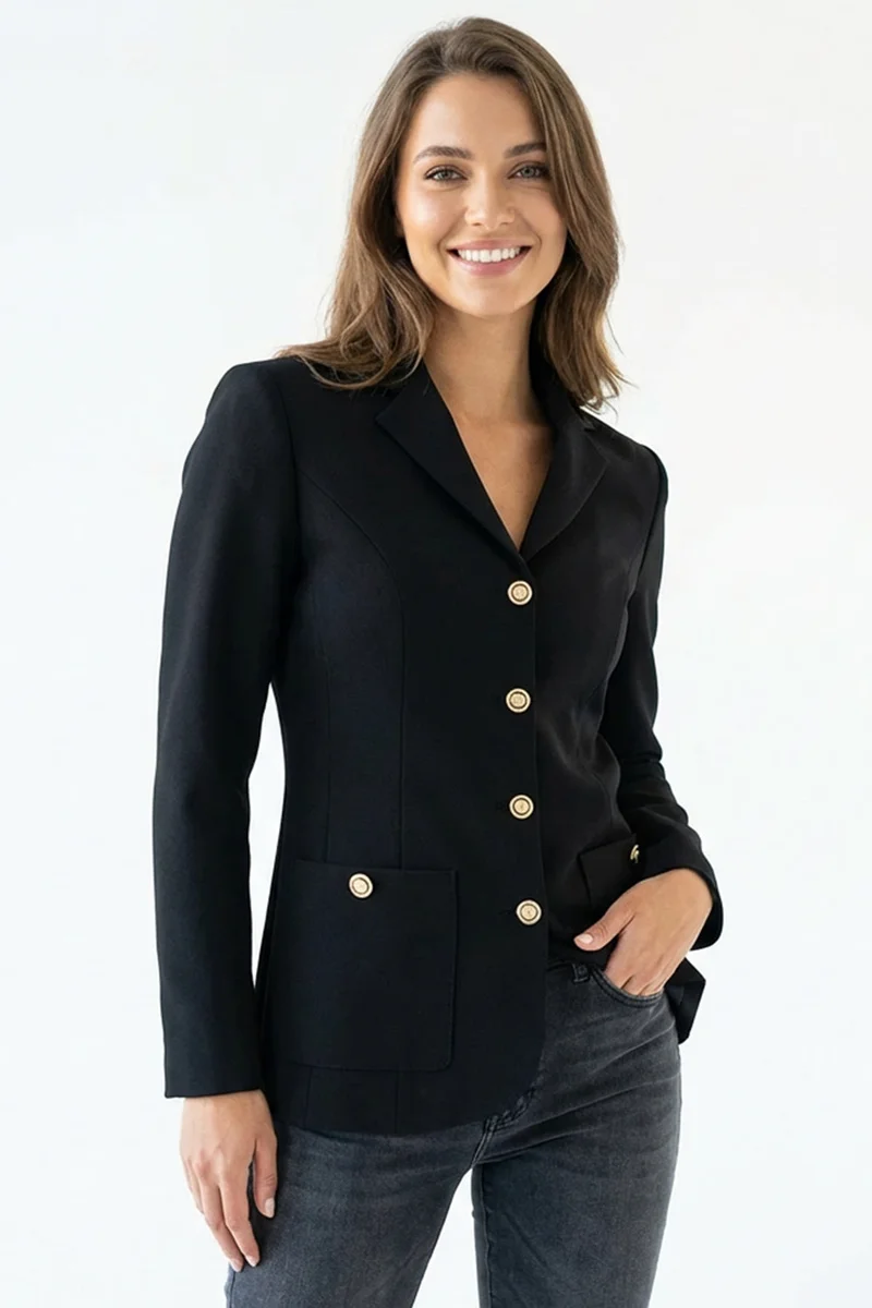 Exquise Gold Buttoned Long Sleeve Regular Woven Blazer Jacket