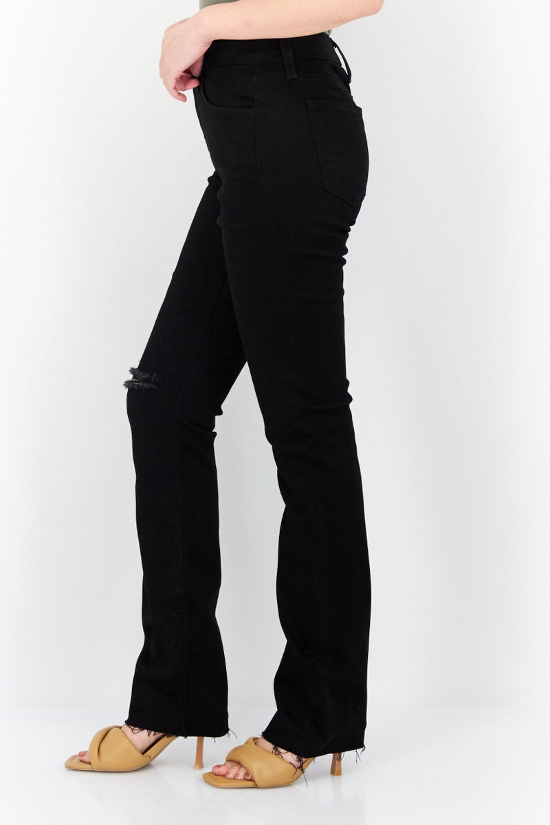 Jen 7 Women Slim Fit Ripped Denim Jeans, Black - Image 3
