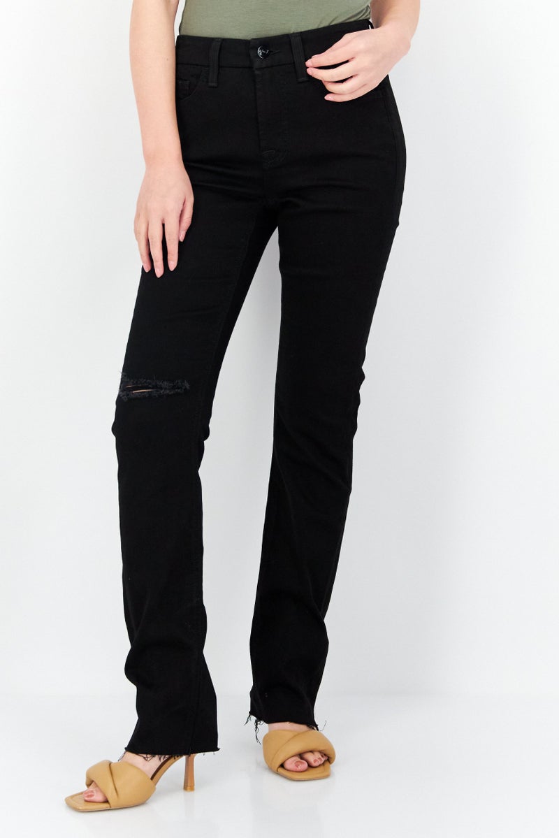 Jen 7 Women Slim Fit Ripped Denim Jeans, Black - Image 1