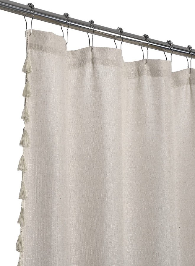 CAROMIO Tassel Shower Curtain for Bathroom, Modern Farmhouse Linen Blend Fabric Shower Curtain with Vintage Boho Chic Tassles, Taupe, 72x72 in - Image 1