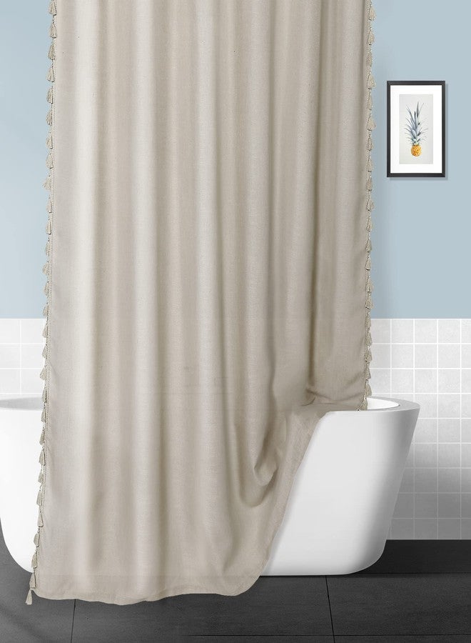 CAROMIO Tassel Shower Curtain for Bathroom, Modern Farmhouse Linen Blend Fabric Shower Curtain with Vintage Boho Chic Tassles, Taupe, 72x72 in - Image 2