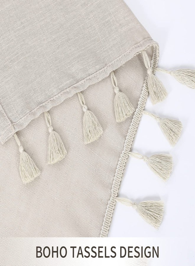 CAROMIO Tassel Shower Curtain for Bathroom, Modern Farmhouse Linen Blend Fabric Shower Curtain with Vintage Boho Chic Tassles, Taupe, 72x72 in - Image 4