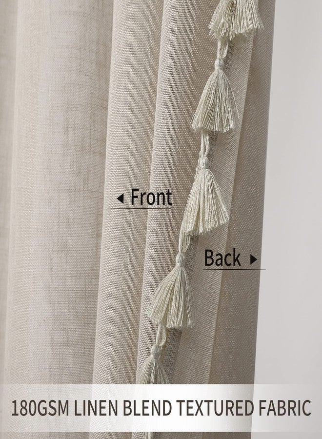 CAROMIO Tassel Shower Curtain for Bathroom, Modern Farmhouse Linen Blend Fabric Shower Curtain with Vintage Boho Chic Tassles, Taupe, 72x72 in - Image 3