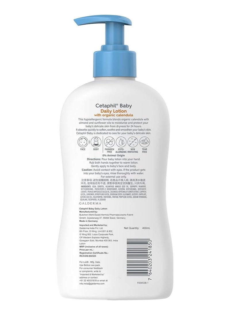 Cetaphil - Cetaphil Baby Daily Lotion with Organic Calendula – Gentle Moisturizer, 400ml - Image 1