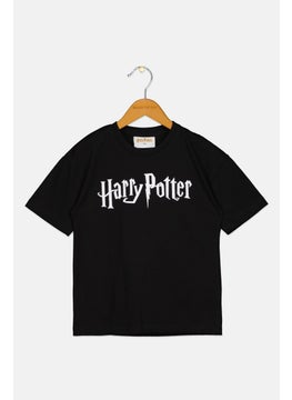 Kids Boy Crew Neck Short Sleeves Brand Logo T-shirt, Black