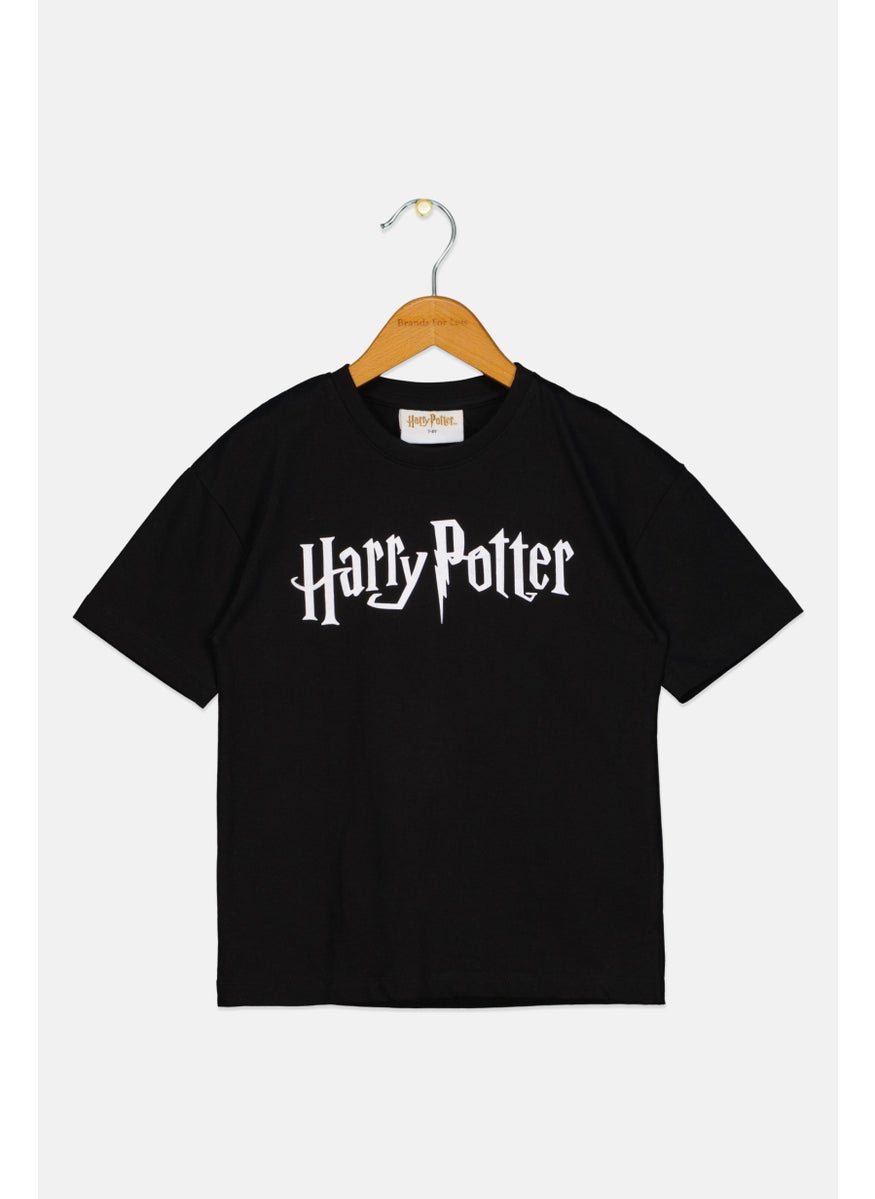 Harry Potter Kids Boy Crew Neck Short Sleeves Brand Logo T-shirt, Black  - Image 1