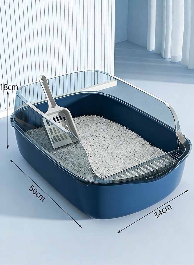 Semi-Closed Cat Litter Box Anti-Splash with Scoop & Deodorizing Bag, Oversized Detachable Potty Tray Toilet Easy to Clean, Suitable for All Kinds of Litter Cat Litter Pan (Blue) - Image 2