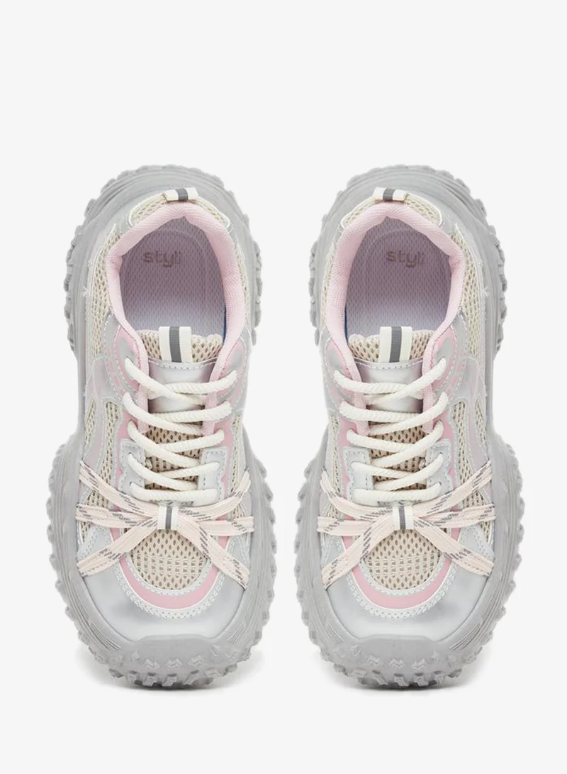 Styli Active  Chunky Sole Lace Up Sneakers for Women | Best Price UAE