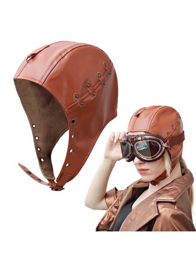 بروكوس قبعة طيار من الجلد الصناعي من PROCOS Steampunk مع غطاء للأذنين، لون بني (بني غامق) - Image 1