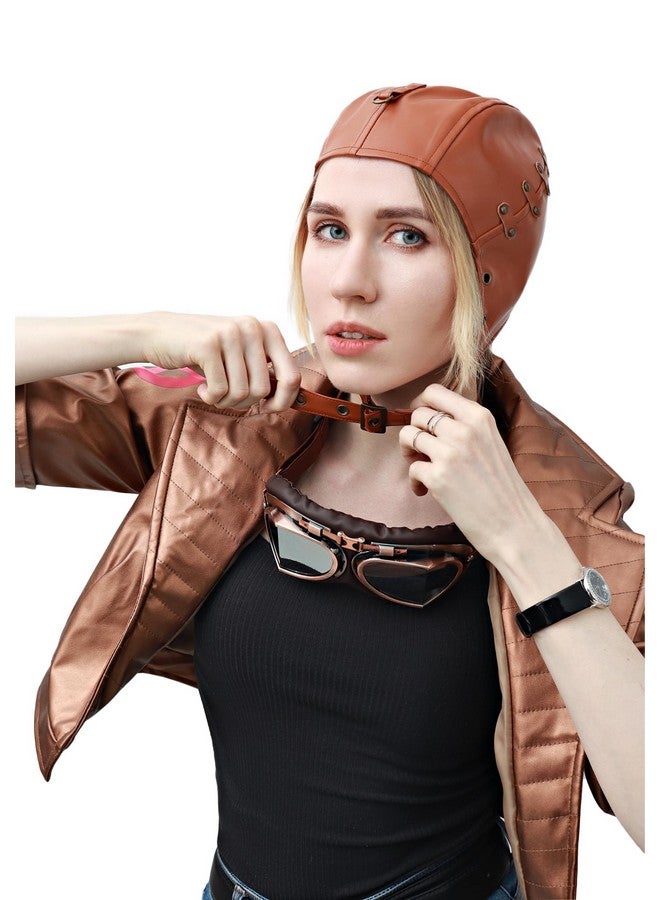 بروكوس قبعة طيار من الجلد الصناعي من PROCOS Steampunk مع غطاء للأذنين، لون بني (بني غامق) - Image 2