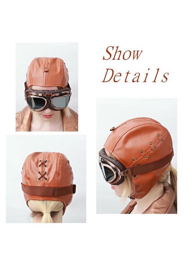 بروكوس قبعة طيار من الجلد الصناعي من PROCOS Steampunk مع غطاء للأذنين، لون بني (بني غامق) - Image 4