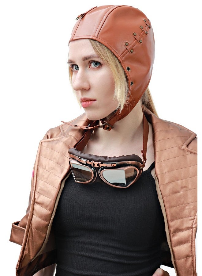 بروكوس قبعة طيار من الجلد الصناعي من PROCOS Steampunk مع غطاء للأذنين، لون بني (بني غامق) - Image 5