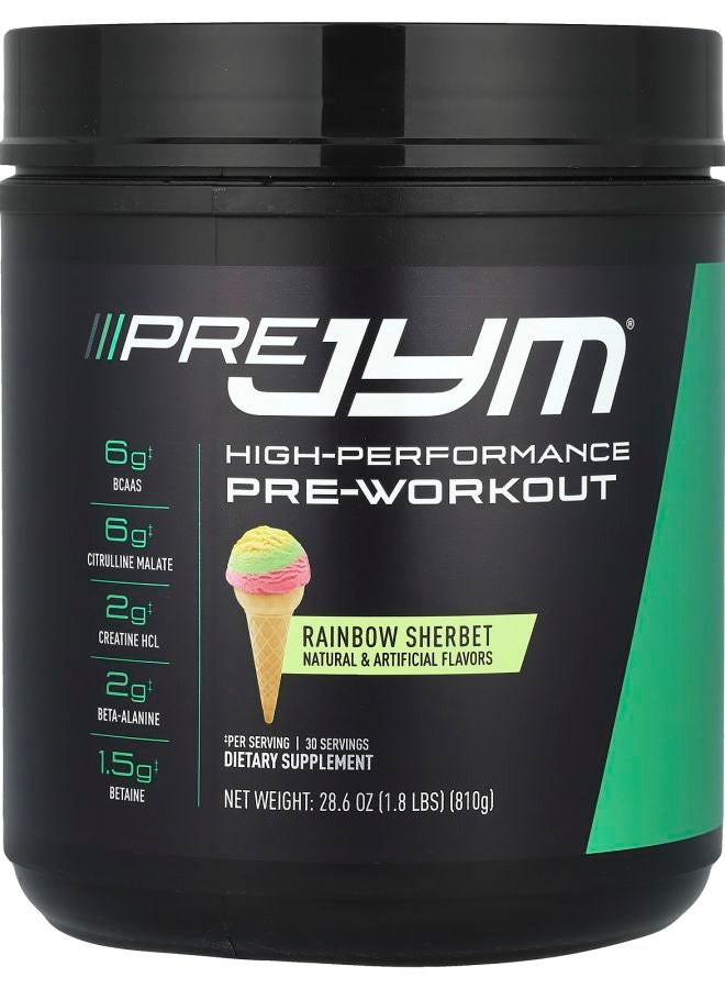 JYM Supplement Science Pre JYM® HighPerformance PreWorkout Rainbow Sherbet 1.8 lbs (810 g)