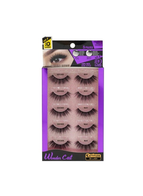 EBIN NEW YORK Cattitude 3D Lash 5 Pair - Wonder Cat 3D Faux Mink Lash Enviable Volume Lightweight Comfortable Wear Double Layered Wispy Lash Fullness Reusable