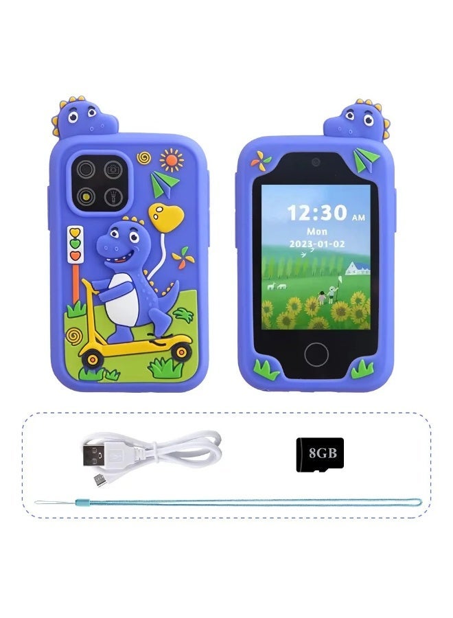 لعبة هاتف تعليمي بشاشة لمس للأولاد والبنات من 3 إلى 10 سنوات، شاشة 2.8 بوصة بكاميرتين مزدوجة، ألعاب تعليمية، مشغل موسيقى، تتضمن بطاقة ذاكرة 8 جيجابايت - أزرق - Image 1