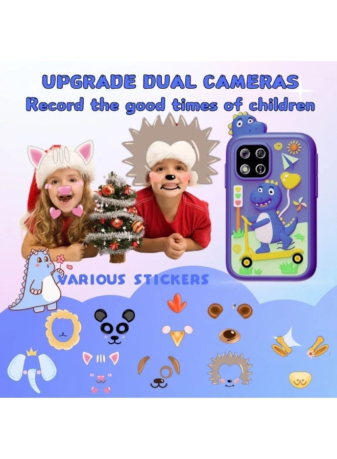 لعبة هاتف تعليمي بشاشة لمس للأولاد والبنات من 3 إلى 10 سنوات، شاشة 2.8 بوصة بكاميرتين مزدوجة، ألعاب تعليمية، مشغل موسيقى، تتضمن بطاقة ذاكرة 8 جيجابايت - أزرق - Image 3