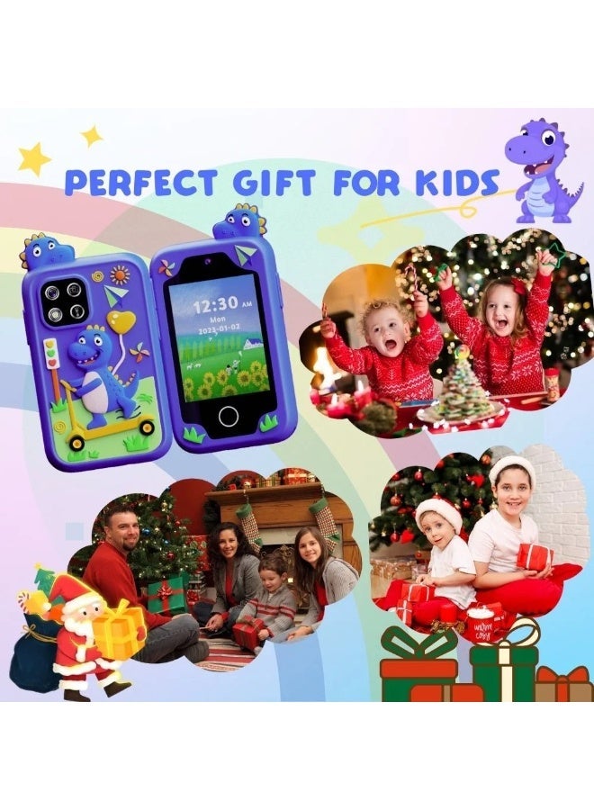 لعبة هاتف تعليمي بشاشة لمس للأولاد والبنات من 3 إلى 10 سنوات، شاشة 2.8 بوصة بكاميرتين مزدوجة، ألعاب تعليمية، مشغل موسيقى، تتضمن بطاقة ذاكرة 8 جيجابايت - أزرق - Image 4