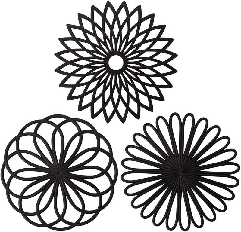 ME.FAN MEFAN Silicone Trivet Mat  Kitchen Hot Pads for Pots  Dish  Insulated Teapot Trivet  Flexible Durable NonSlip Large Coasters 3 Set Black - Image 1