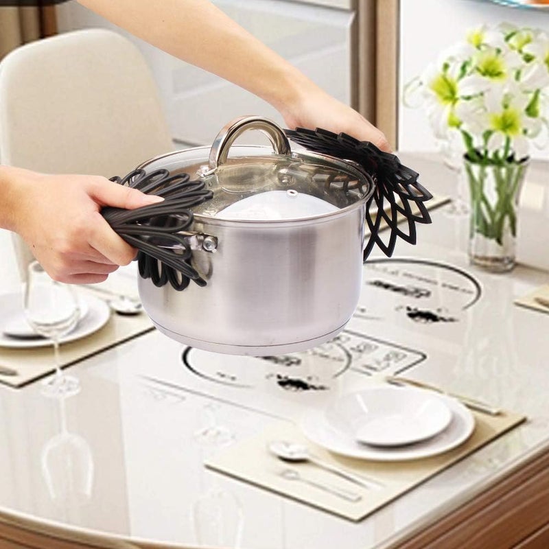 ME.FAN MEFAN Silicone Trivet Mat  Kitchen Hot Pads for Pots  Dish  Insulated Teapot Trivet  Flexible Durable NonSlip Large Coasters 3 Set Black - Image 5