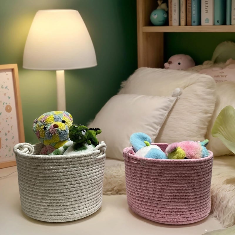 Bellar Small Rope BasketShelf Storage Baskets for OrganizingCute Pink Storage BasketRound Decorative Box for KidsWoven Rope Storage Snack Storage Area Decorative Boxes Aesthetic 9471 - Image 5
