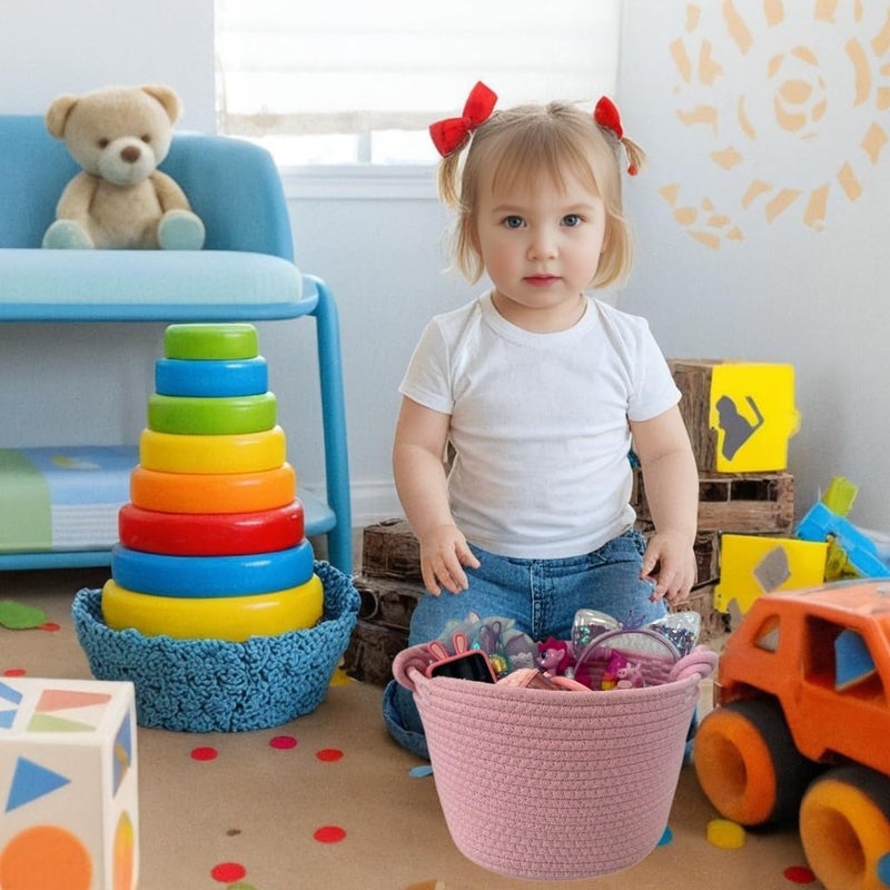 Bellar Small Rope BasketShelf Storage Baskets for OrganizingCute Pink Storage BasketRound Decorative Box for KidsWoven Rope Storage Snack Storage Area Decorative Boxes Aesthetic 9471 - Image 2