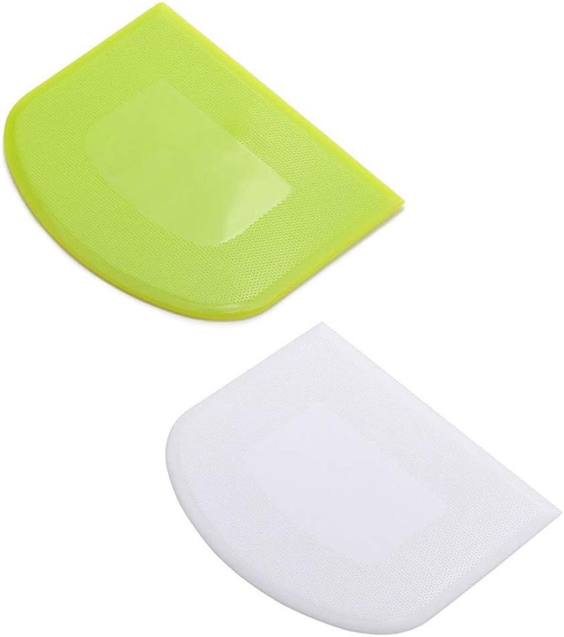 lasenersm 2 Pieces Dough Scraper Bowl Food-safe Plastic Dough Cutter Flexible Bench Multipurpose Food Scrappers for Bread Dough Cake Fondant Icing, White, Green - Image 1