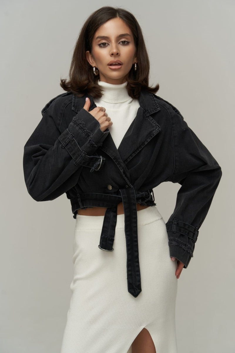 Mai Collection Baggy Smoked Biker Jean Jacket  - Image 1