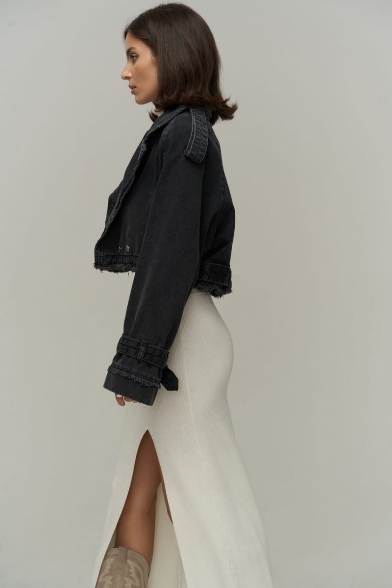 Mai Collection Baggy Smoked Biker Jean Jacket  - Image 3