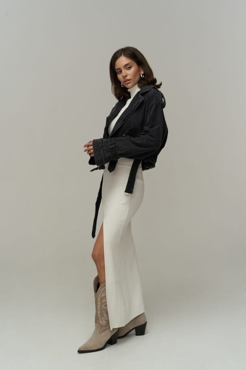 Mai Collection Baggy Smoked Biker Jean Jacket  - Image 4