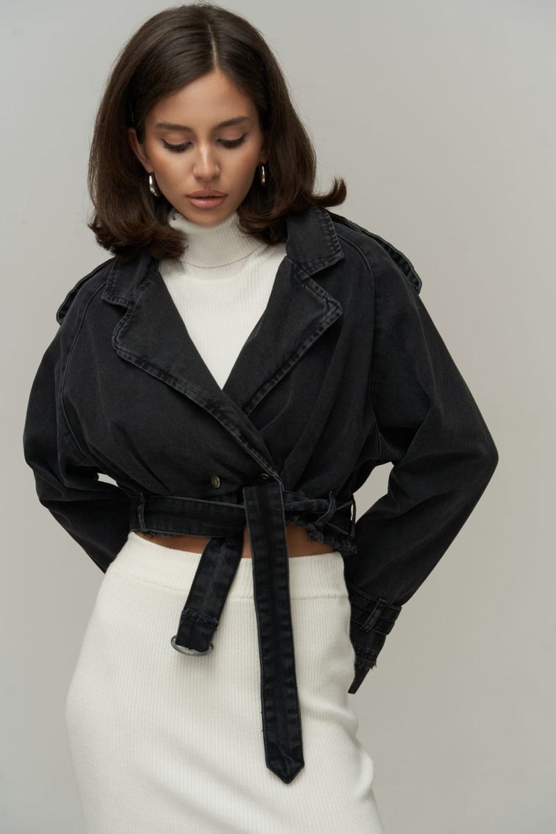 Mai Collection Baggy Smoked Biker Jean Jacket  - Image 2