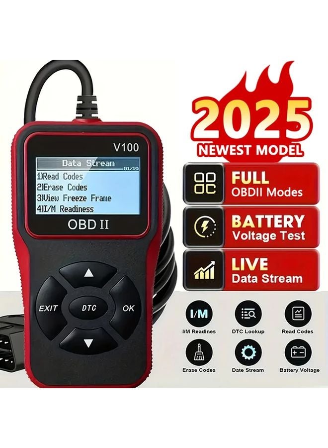 ماسح OBD2 أسود وأحمر بشاشة LCD قارئ الرموز لجميع السيارات من عام 1996 - Image 1