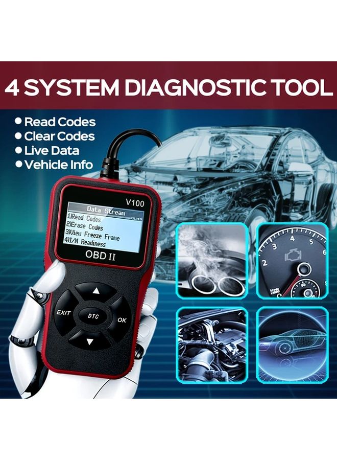 ماسح OBD2 أسود وأحمر بشاشة LCD قارئ الرموز لجميع السيارات من عام 1996 - Image 4