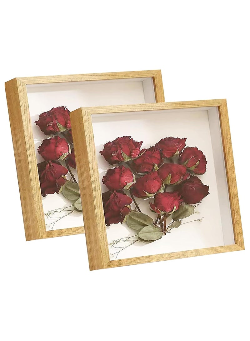 NANAO إطار عرض صندوق الظل 2 قطعة، إطار صورة صندوق الظل 8x8 بوصة، إطار صورة ثلاثي الأبعاد أعمق 3 سم، للميداليات، الحرف اليدوية، تذكار الزفاف (لون الخشب 8x8 بوصة) - Image 1
