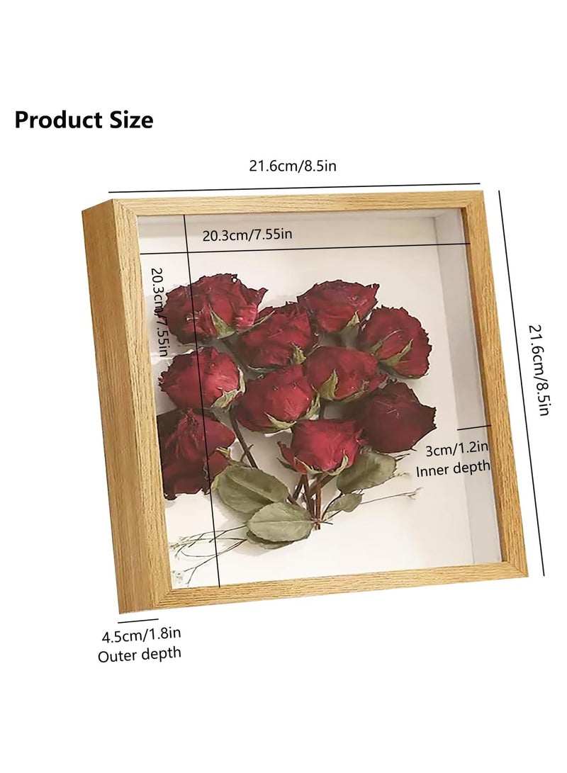 NANAO إطار عرض صندوق الظل 2 قطعة، إطار صورة صندوق الظل 8x8 بوصة، إطار صورة ثلاثي الأبعاد أعمق 3 سم، للميداليات، الحرف اليدوية، تذكار الزفاف (لون الخشب 8x8 بوصة) - Image 2