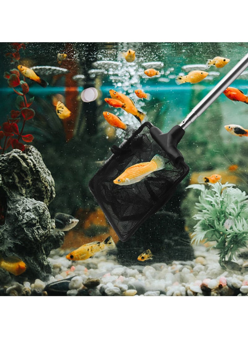 Telescopic Aquarium Fish Net, 5 Inch Nylon Fine Mesh Net with Extendable 19.5-42.5cm Long Handle for Fish Tanks and Pools, 8x10cm Net Size