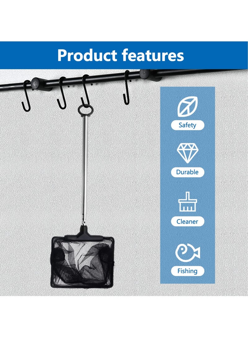 Telescopic Aquarium Fish Net, 5 Inch Nylon Fine Mesh Net with Extendable 19.5-42.5cm Long Handle for Fish Tanks and Pools, 8x10cm Net Size