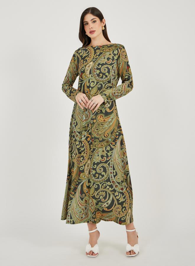 Styli All Over Print Long Sleeves A-line Maxi Dress - Image 1
