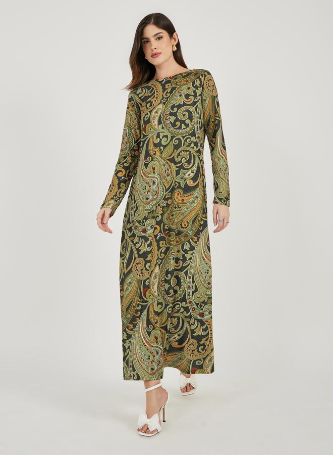 Styli All Over Print Long Sleeves A-line Maxi Dress - Image 3