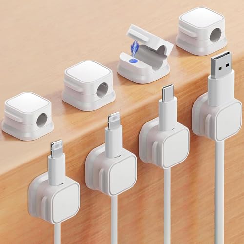Lyrovo 8 Pack Magnetic Cable Clip Cord Holder, Under Desk Cable Management Adhesive Wire Holder Keeper Organizer for Home Office Desk Phone Car Wall Desktop Nightstand - Image 1