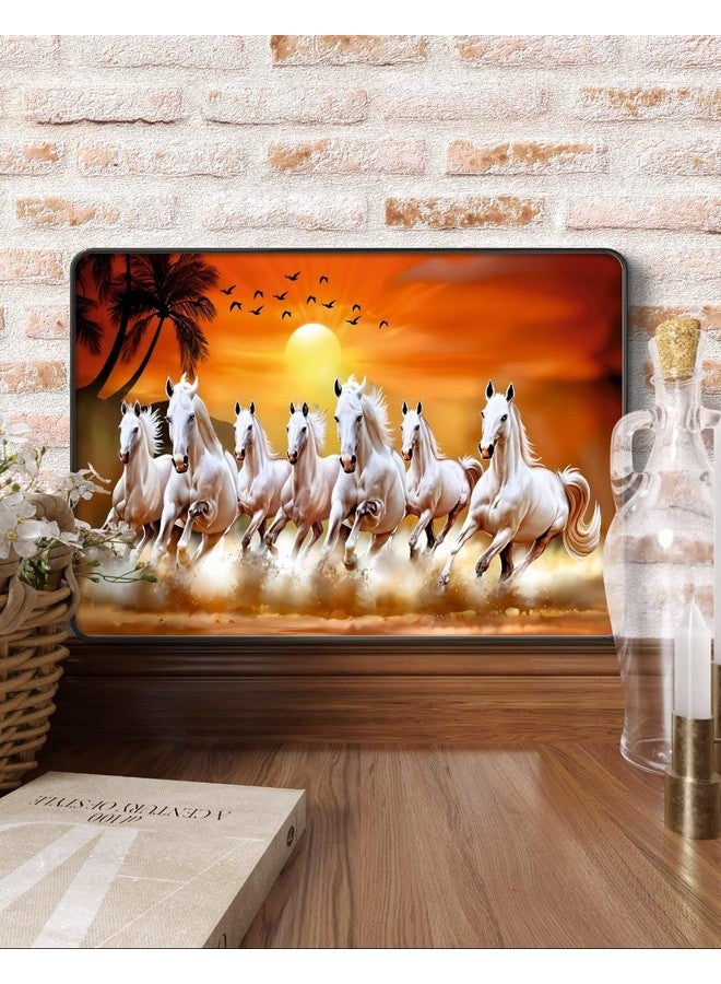 SAF Cotton 7 Running Horses At Sunrise Vastu Wall Painting With Frame - Sparkle Glossy Round Black Framed Large Painting For Office, Living Room, Bedroom, Home Wall Decoration (Multicolour, 14 X 10) - Image 3