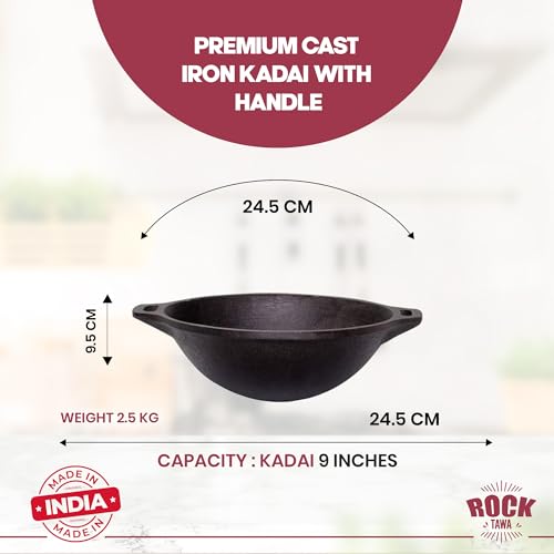Rock Tawa Cast Iron 9 Inch Kadhai (Pre-Seasoned) 2L - Image 3