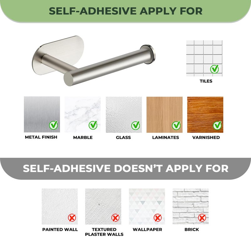 JOY DECOR 2 Pack Adhesive Toilet Roll Holder Stand - Brushed Nickel SUS304 Stainless Steel  Rustproof Toilet Paper Holder No Drilling Tissue Holder for Kitchen Bathroom Wall Mount Bathroom Tissue Holder - Image 3