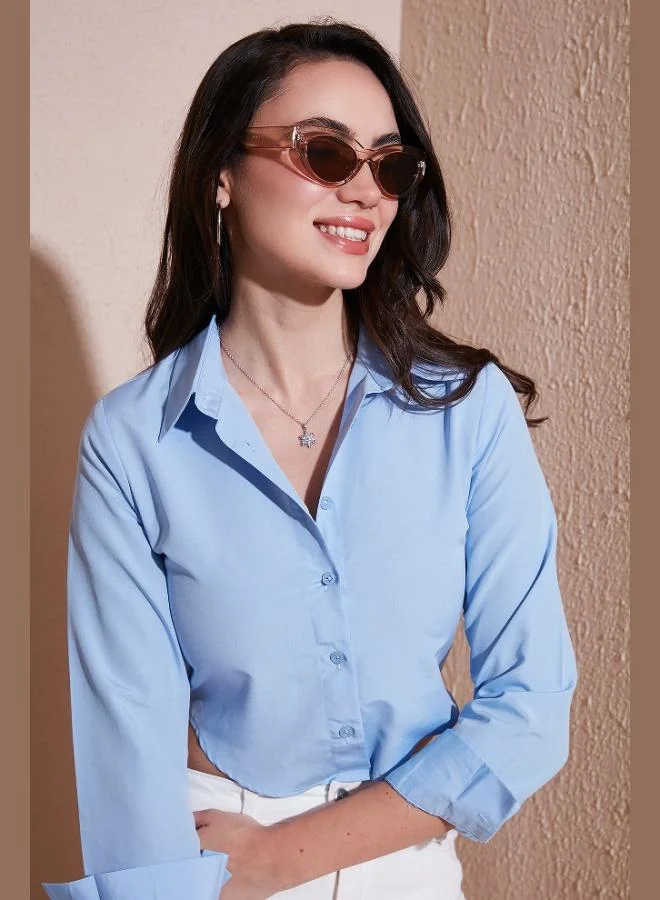 Lela Lela Cotton Blend Slim Fit Long Sleeve Crop Shirt Women's SHIRT 6777336