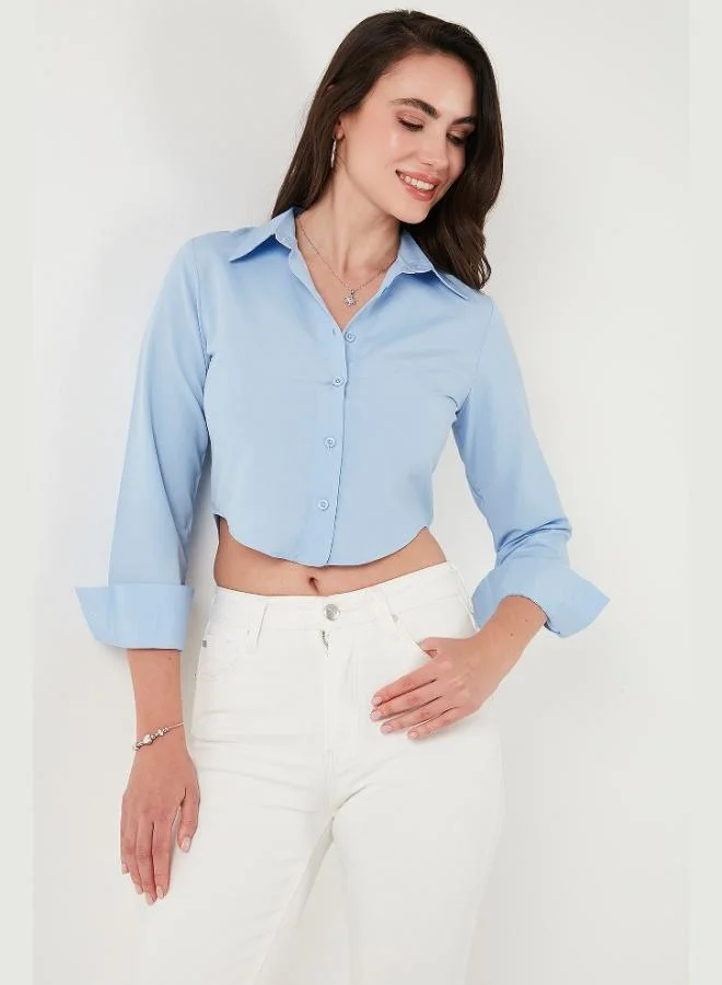 Lela Lela Cotton Blend Slim Fit Long Sleeve Crop Shirt Women's SHIRT 6777336
