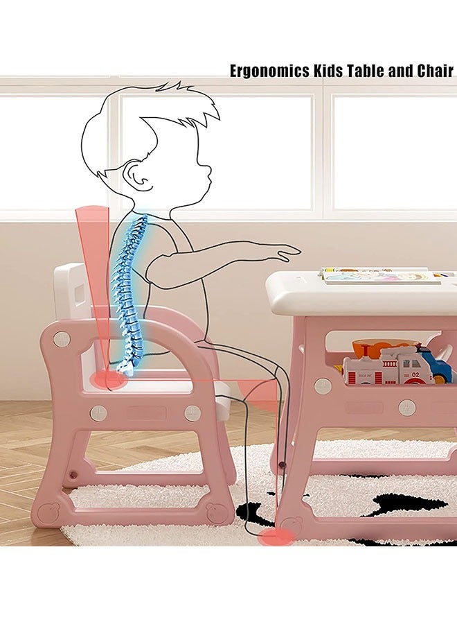 Kids Table and Chair Set Ergonomic Toddler Table and Chair Children Activity table with Storage Space Kindergarten Reading Study Desk Chair for Children's Drawing Writing Reading Games - Image 3