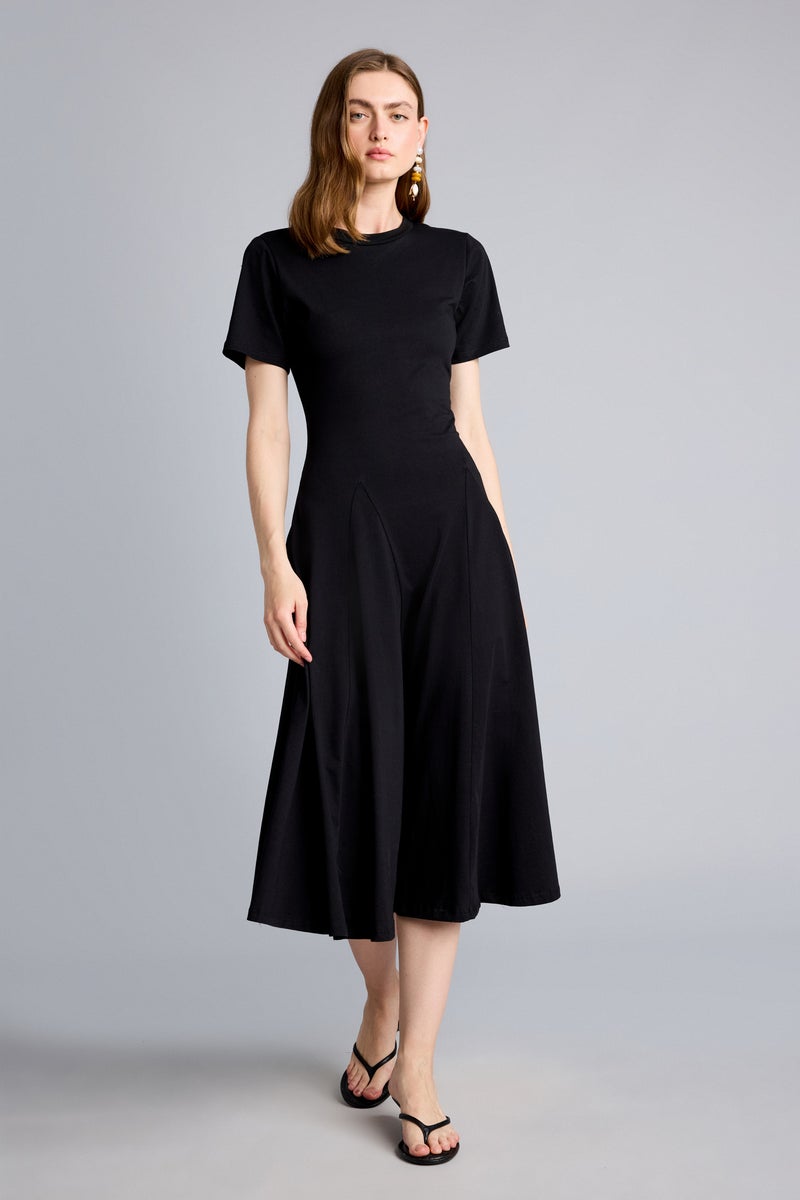 DeFacto Black Woman A Cut Crew Neck Midi Dress Casual - Image 2
