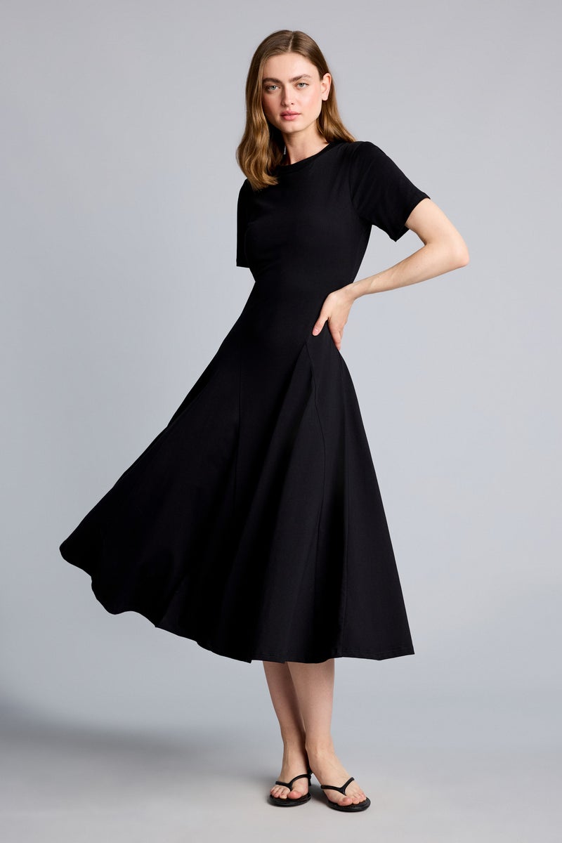 DeFacto Black Woman A Cut Crew Neck Midi Dress Casual - Image 1