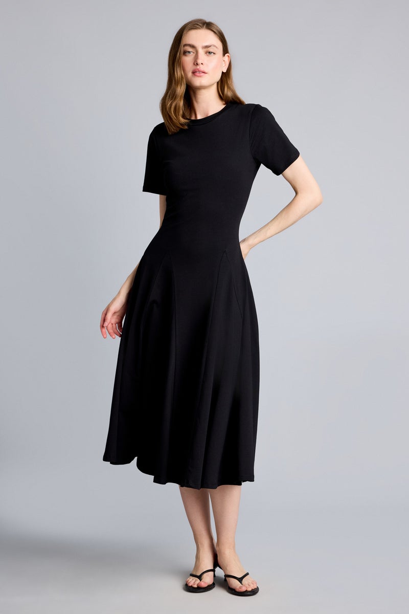 DeFacto Black Woman A Cut Crew Neck Midi Dress Casual - Image 3