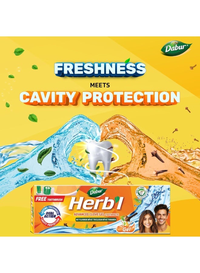 دابر معجون أسنان دابور هيربال جلّ القرنفل المتطور (١٥٠ غرام + فرشاة أسنان مجانية) | لحماية الأسنان من التسوس وانتعاش يدوم طويلاً | بزيت القرنفل وزيت النعناع | خالٍ من التريكلوسان والفلورايد والبارابين - Image 2